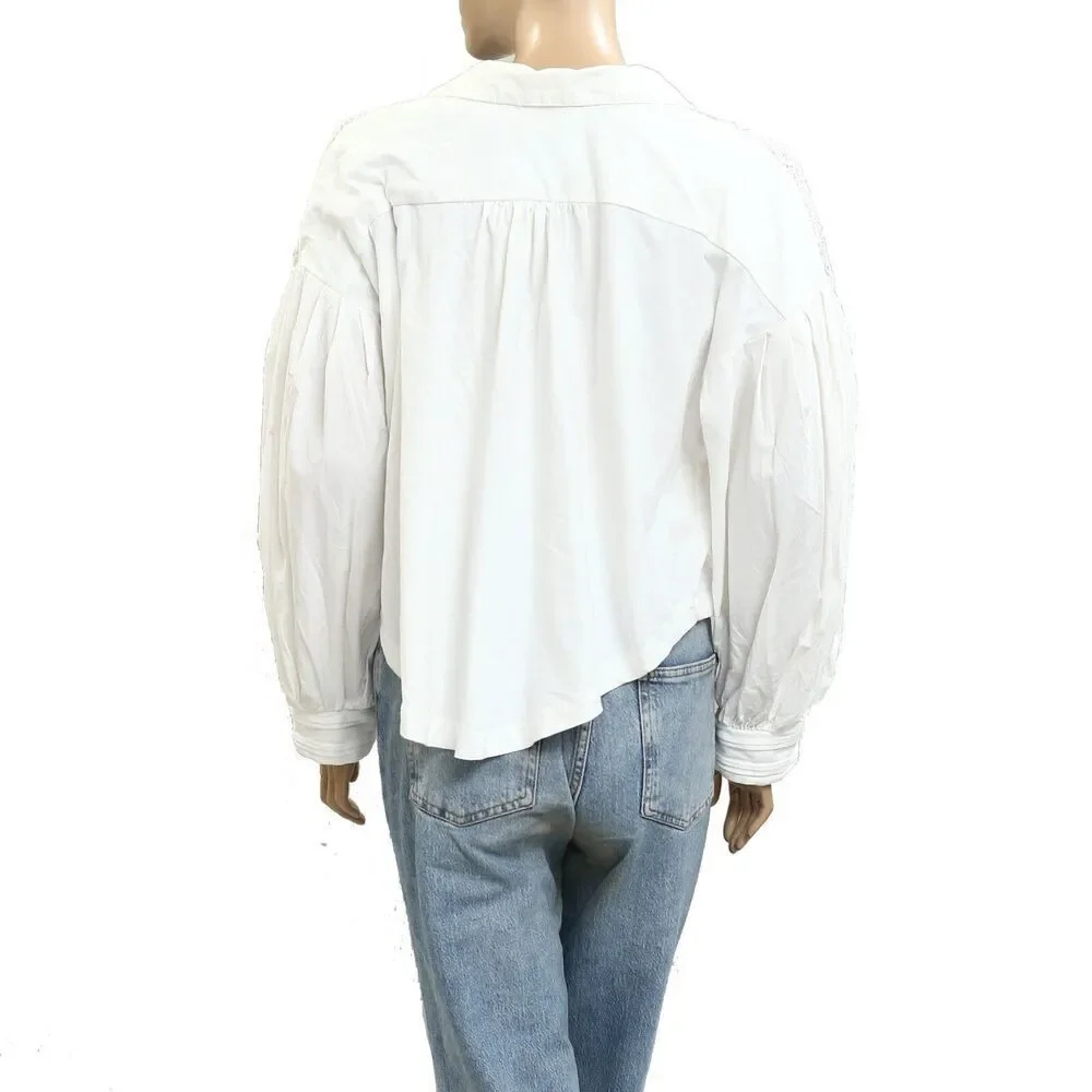 Maeve Anthropologie Puff-Sleeve Collared Yoke Blouse Top Embroidered S 280241